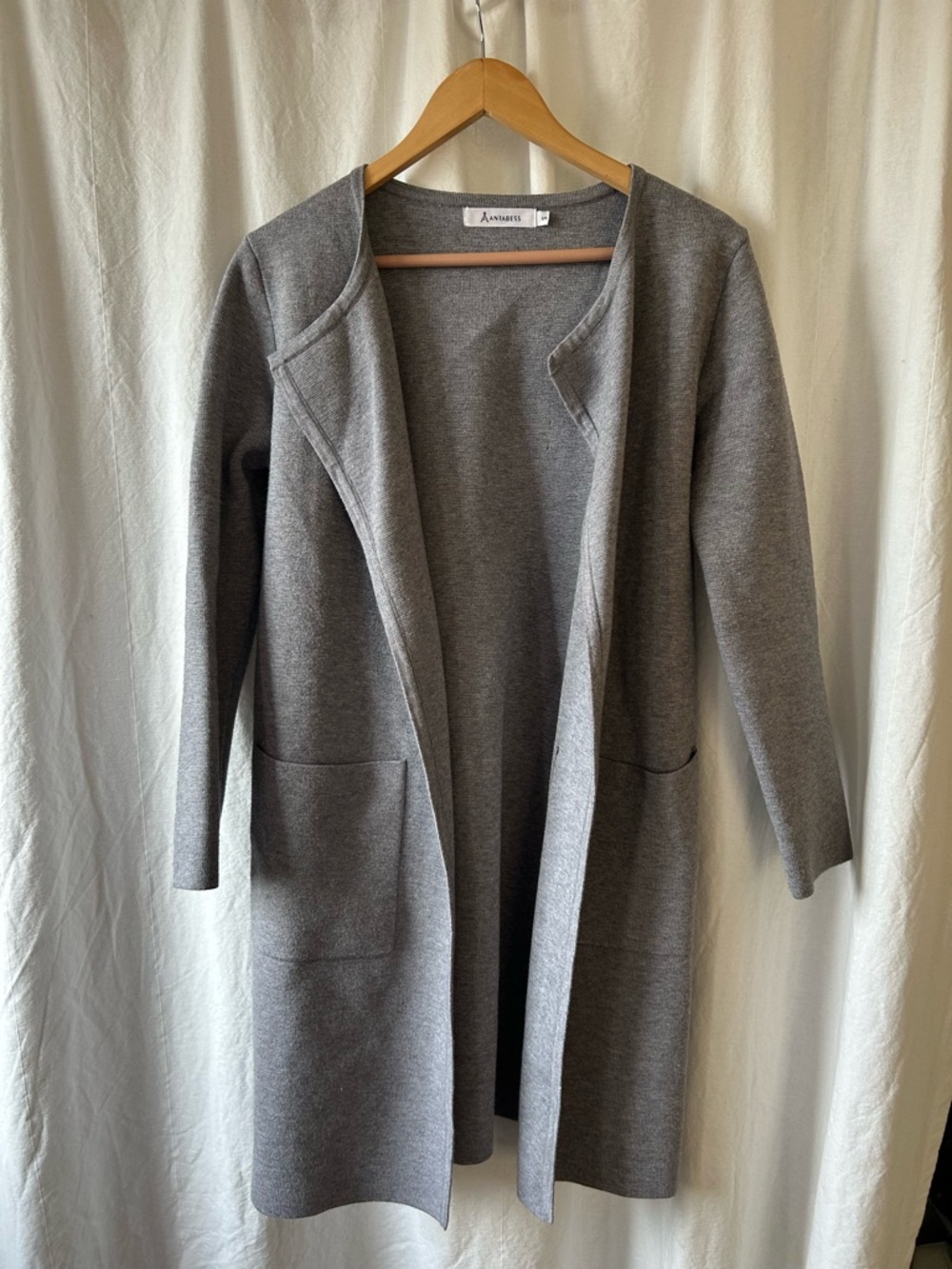 Anrabess Grey Open-Front Long Cardigan
